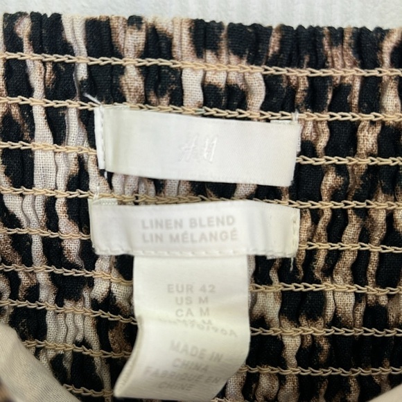 H&M - Linen Blend Cheetah Print Button Down Spaghetti Strap Lined Midi Dress M - Picture 9 of 11